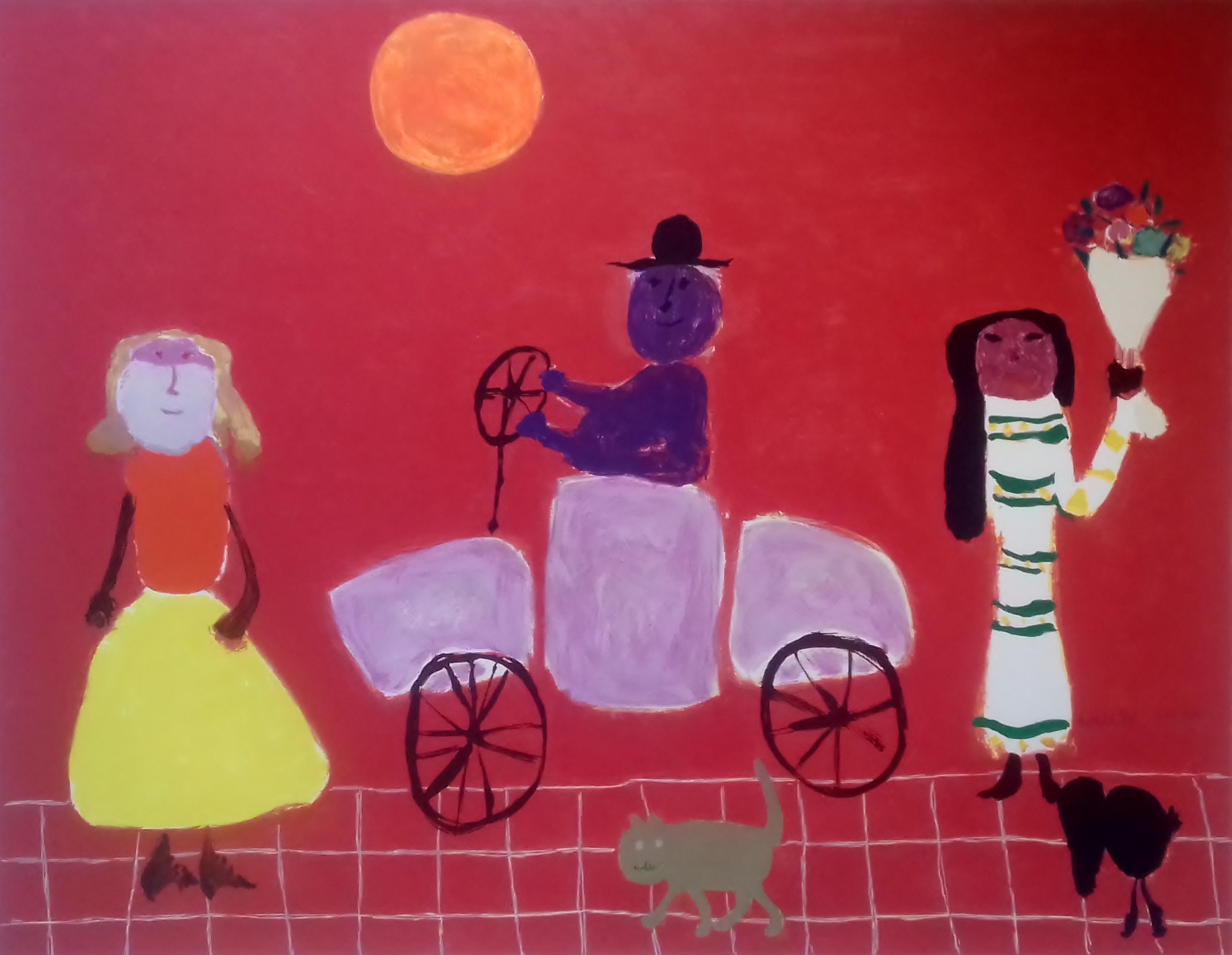 Jan Roede - Zeefdruk "Rije, rije, rije in een wagentje" uit 1994 ( Nieuwe Haagse School). kopen? Bied vanaf 100!