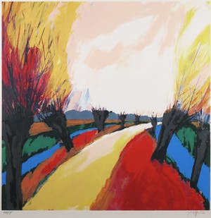 Gerda Elfring - Zeefdruk, Landschap met wilgen - Ingelijst kopen? Bied vanaf 35!