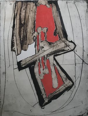 Cees Kortlang - Inschuivend rood - kleurets, ingelijst kopen? Bied vanaf 80!