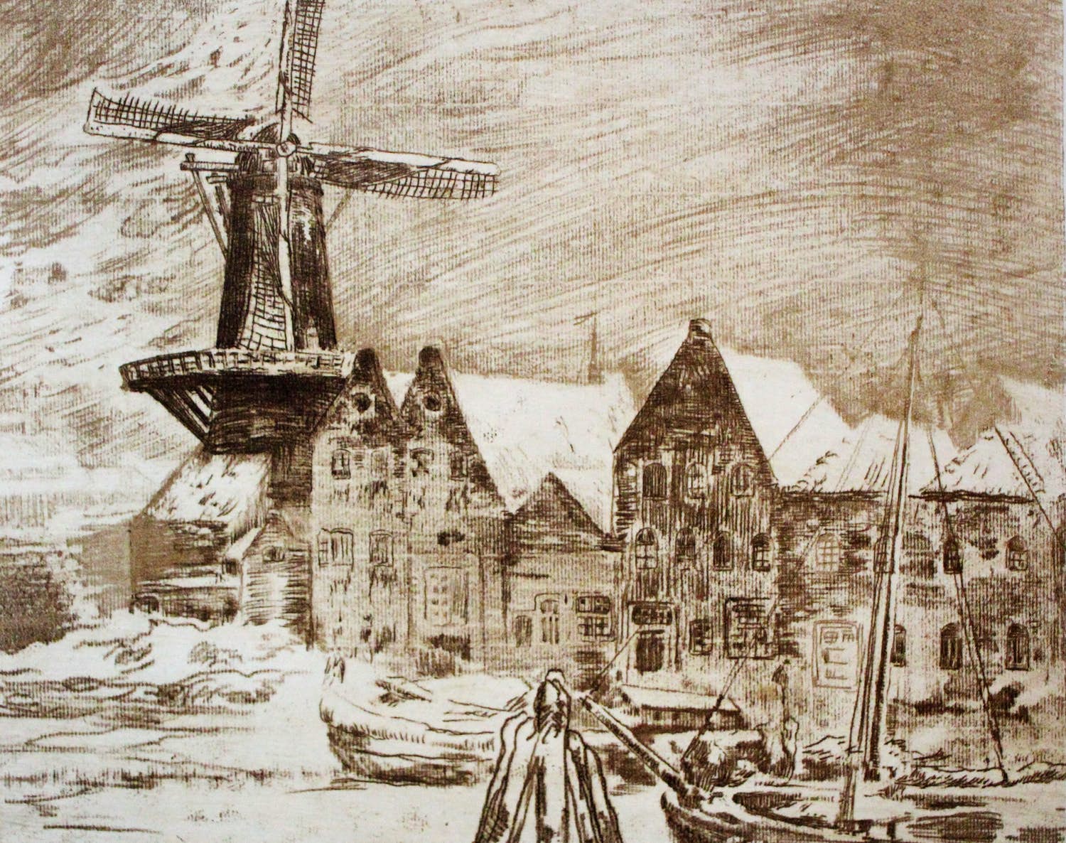 Frederika Broeksmit - Ets/Aquatint: Delfshaven verkocht voor € 45!