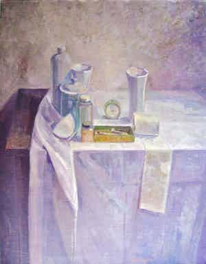 Theo van der Steen - Stilleven met wekker en wc rol verkocht voor € 50!