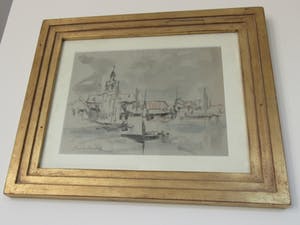 Johan Hendrik van Mastenbroek - Voorstudie Aquarel Dorpje aan het Water kopen? Bied vanaf 500!