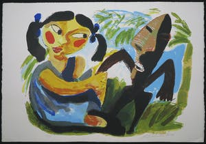 John Lie a Fo - Zeefdruk, Meisje met beeld kopen? Bied vanaf 1!