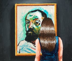 Gerard Boersma - Self Portrait Matisse (Vrouw kijkend naar zelfportret van Matisse) kopen? Bied vanaf 75!
