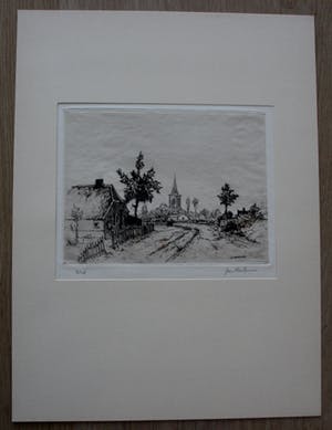 Jan Poortenaar - Ets: Dorpswegje te Bennekom- 1945 kopen? Bied vanaf 45!