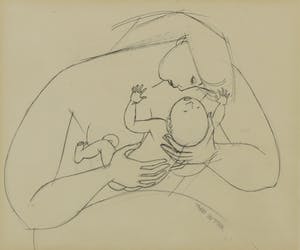 Theo Bitter - Pentekening, Moeder met kind - Ingelijst kopen? Bied vanaf 35!