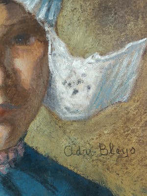 Adri Bleys - Meisje in Volendamse klederdracht, pastelkrijt tekening kopen? Bied vanaf 275!