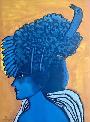 Corneille - zeefdruk ‘ femme avec oiseau’ - 1998 verkocht voor € 365!