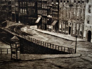 Niet of onleesbaar gesigneerd - Fraaie vooroorlogse Ets "Amsterdam het Singel bij Leidsestraat" gesigneerd kopen? Bied vanaf 10!