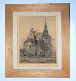 Eugene Lucker - Kerkje met treurwilg - Neerbosch bij Nijmegen - zeldzaam werk verkauft für € 50!