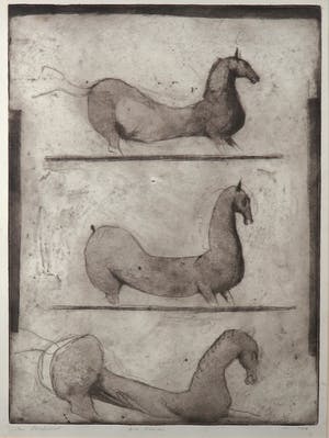 Sam Parabirsingh - Ets, Drie paarden - Ingelijst kopen? Bied vanaf 1!