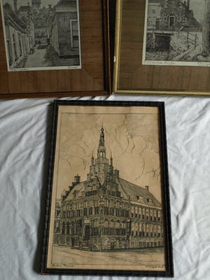 Johannes Elsinga - + Henriëtte Hubregtse-Lanzing : 3 Ingelijste prenten van Franeker, Friesland kopen? Bied vanaf 50!