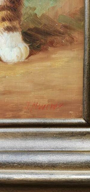 Jan Hovener - laatste kans : schilderijtje op paneel van een rode poes in heel goede staat kopen? Bied vanaf 129!