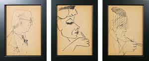 Siep van den Berg - Lot van drie inkttekeningen, Portretten en profil - Ingelijst verkocht voor € 1!