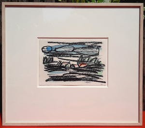 Andre van der Vossen - Landschap met boerderijen, tekening (netjes ingelijst) kopen? Bied vanaf 50!