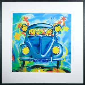 Ad Verstijnen - Zeefdruk, VW Brilletje voorruit - Ingelijst verkocht voor € 50!