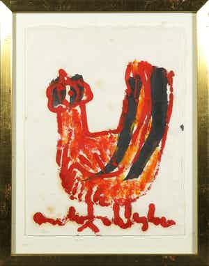 Anton Heyboer - Olieverf op papier, Kip - Ingelijst verkocht voor € 200!