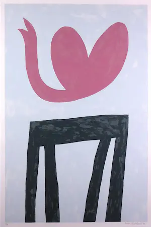 Klaas Gubbels - Zeer grote zeefdruk(!), Tafel met hartvormige kan - Ingelijst kopen? Bied vanaf 500!