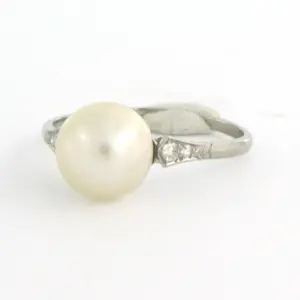 Platina ring met parel en single cut geslepen diamant tot. 0.03ct kopen? Bied vanaf 160!