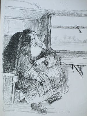 Aat Veldhoen - Twee nonnen in de trein - Rotaprint kopen? Bied vanaf 40!