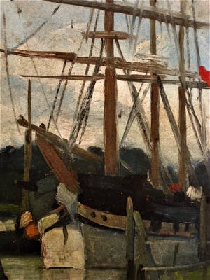 Niet of onleesbaar gesigneerd - Ongesigneerd impressionistisch olieverf "Afgemeerde boot in Polderlandschap" kopen? Bied vanaf 10!