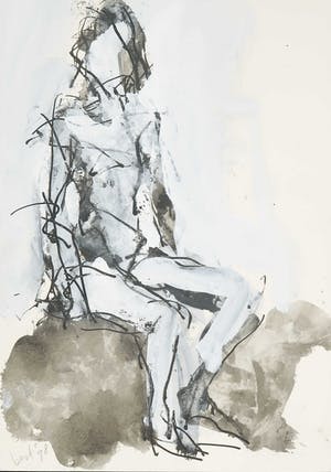 Bert van Zelm - Inkt en gouache op papier, Naakt kopen? Bied vanaf 20!