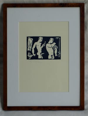 Eddy Varekamp - Sjabloondruk, In de Badkamer - gesigneerd & ingelijst kopen? Bied vanaf 1!