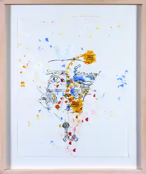 Rachid Ben Ali - Gemengde techniek op papier, Zonder titel - Ingelijst verkocht voor € 1!