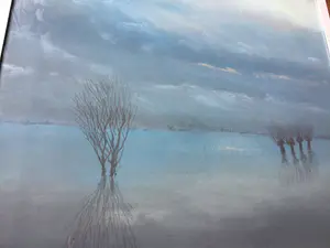 Ted Licht - Overstromend rivierlandschap | grote kleuren krijttekening - ingelijst kopen? Bied vanaf 50!