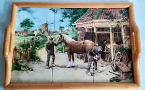 Jan van Hunnik - (1925) Royal Mosa - tegeltableau, Oud Hollands - Keramiek -Hoefsmidsmederij verkauft für € 10!