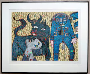 Enrico Baj - Guernica, litho met glitter (netjes ingelijst, groot) kopen? Bied vanaf 250!