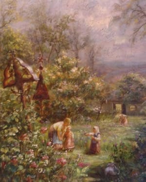 Niet of onleesbaar gesigneerd - Moeder met kinderen in de tuin - post-impressionisme kopen? Bied vanaf 1!