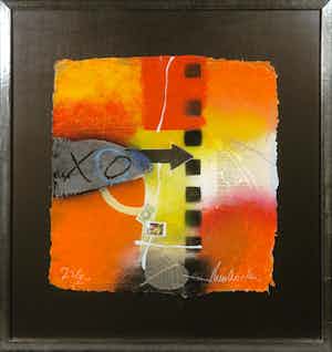 Theo Koster - Zeefdruk en collage, Desert town - Ingelijst verkocht voor € 35!