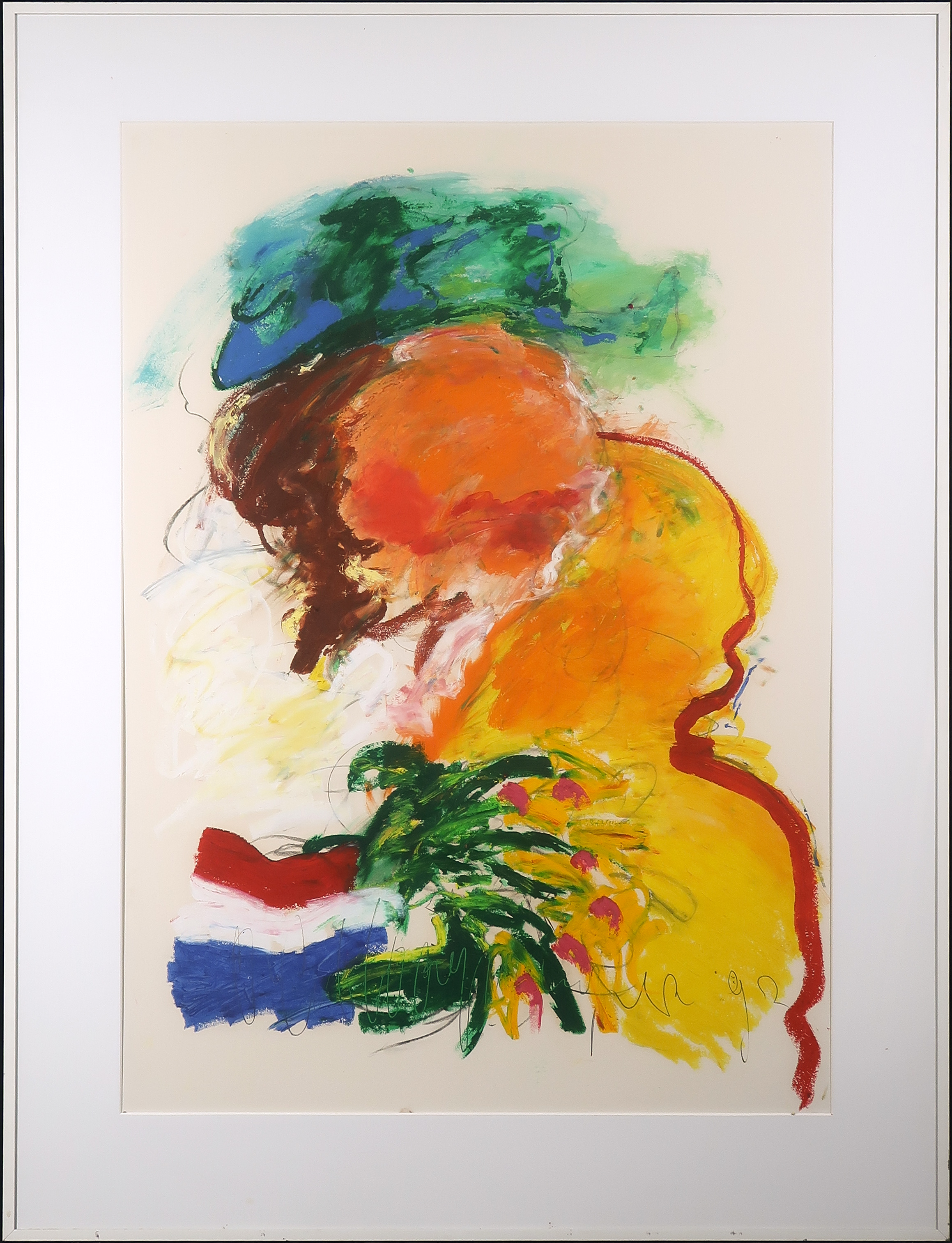 O.C. Hooymeijer - Oliepastel op papier, Zonder titel - Ingelijst (Groot) verkocht voor € 150!