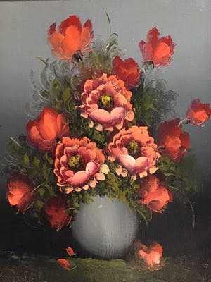 Niet of onleesbaar gesigneerd - Pot rode bloemen kopen? Bied vanaf 1!