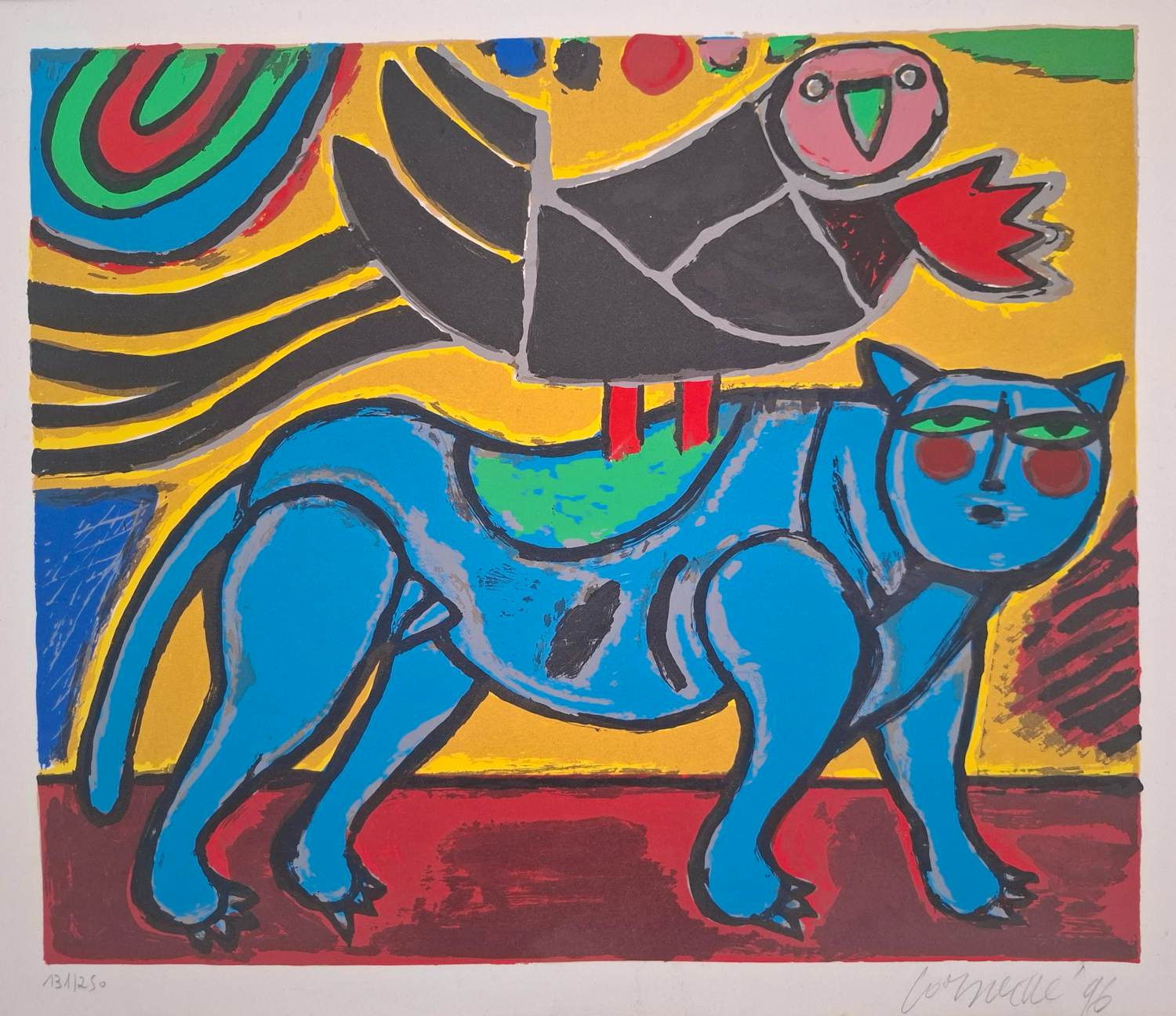Corneille - Blauwe kat met vogel (1996) kopen? Bied vanaf 200!