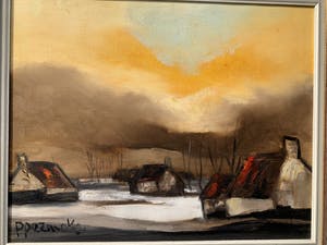 Paul Permeke - Olieverf schilderij: huizen in het landschap. kopen? Bied vanaf 350!