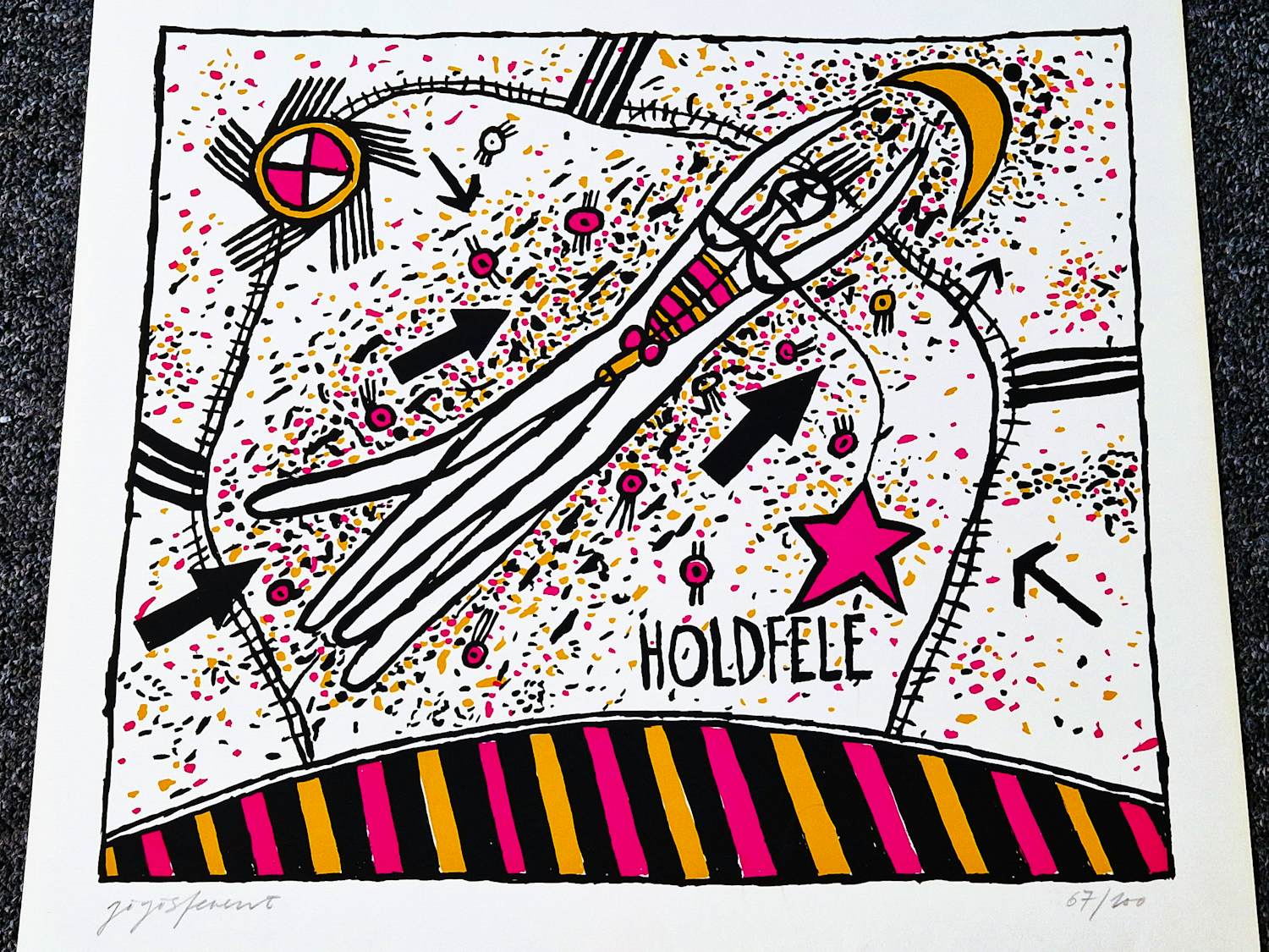 Ferenc Gogos - karakteristieke FG kleuren lithografie "Holdfelé" - oplage 100 - gesigneerd verkocht voor € 38!