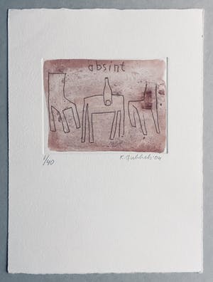 Klaas Gubbels - ets met aquarel ingekleurd - ‘Absint’ - 2004 kopen? Bied vanaf 245!