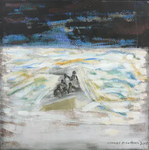 Hannes Postma - Olieverf op doek, Figuren op zee kopen? Bied vanaf 50!