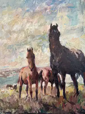 Jan Groenestein - Paarden op een dijk. verkocht voor € 585!