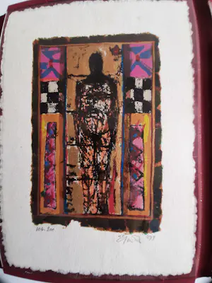 Eric Toebosch - 3 luik Zeefdrukken, titel,Nur die Liebe rettet uns,Alleen liefde kan ons redden kopen? Bied vanaf 40!