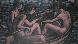 Piet van Mook - Olieverf op doek, Drie figuren in boot - Ingelijst (Zeer groot) kopen? Bied vanaf 200!