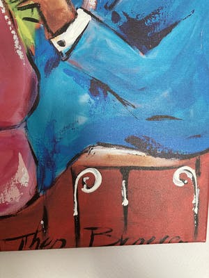 Theo Broeren - Glicée met acryl op doek ‘ Gezellige borrel ‘ kopen? Bied vanaf 70!