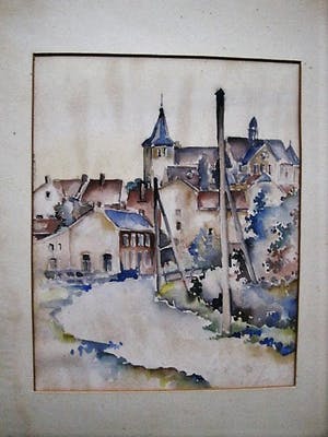 Jan Homan - omstreeks 1950 geschilderd Aquarel - Dorpsgezicht Staphorst(?) - gesigneerd kopen? Bied vanaf 12!