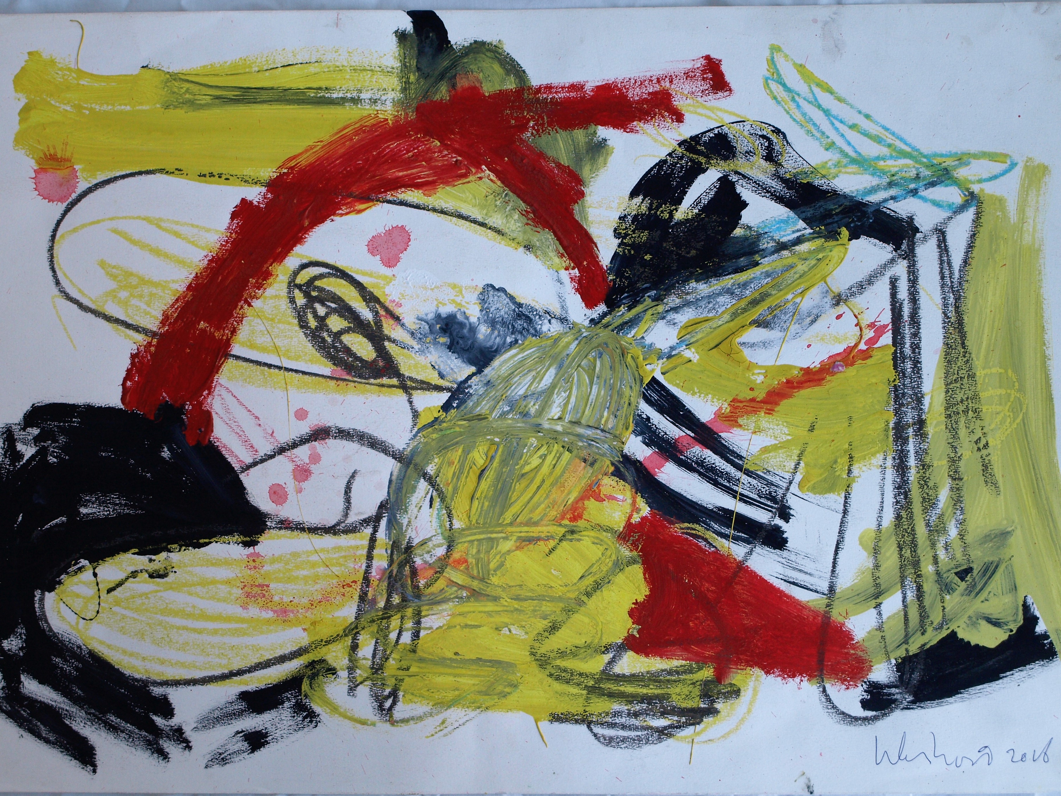 Peter Klashorst - Gemengde techniek op papier – Abstract met rood, geel en zwart - 2016 kopen? Bied vanaf 35!