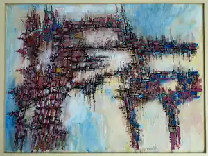 Willem Hopman - Ingelijst , gouache en inkt , ‘Futuristisch…..’ - 1968 verkauft für € 50!