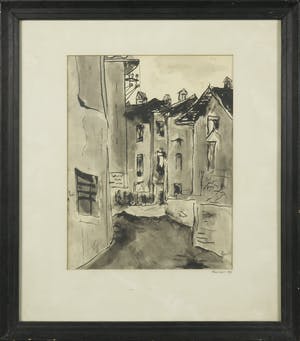 Niet of onleesbaar gesigneerd - Inkttekening, Straatje in Meyrueis in Frankrijk kopen? Bied vanaf 1!