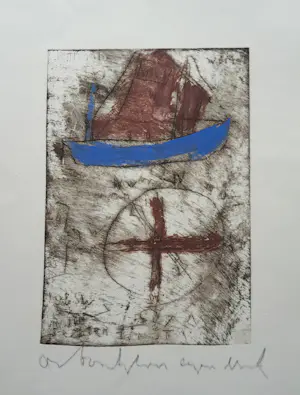 Anton Heyboer - "Boot met kompas" - Ets met kleur Hahnemühle papier - 53 x 40 cm. kaufen? Bieten Sie von 150!