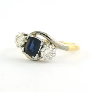 18k goud en platina ring met saffier en briljant geslepen diamanten tot. 0.32ct kopen? Bied vanaf 500!